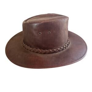 VTG The Australian Bush Hat CO Men's Leather Hat Brown Buffalo Hide Cowboy
